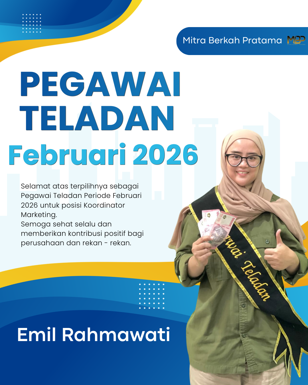 Apresiasi Untuk Saudari Emil : Menjadi Pegawai Teladan Februari 2026